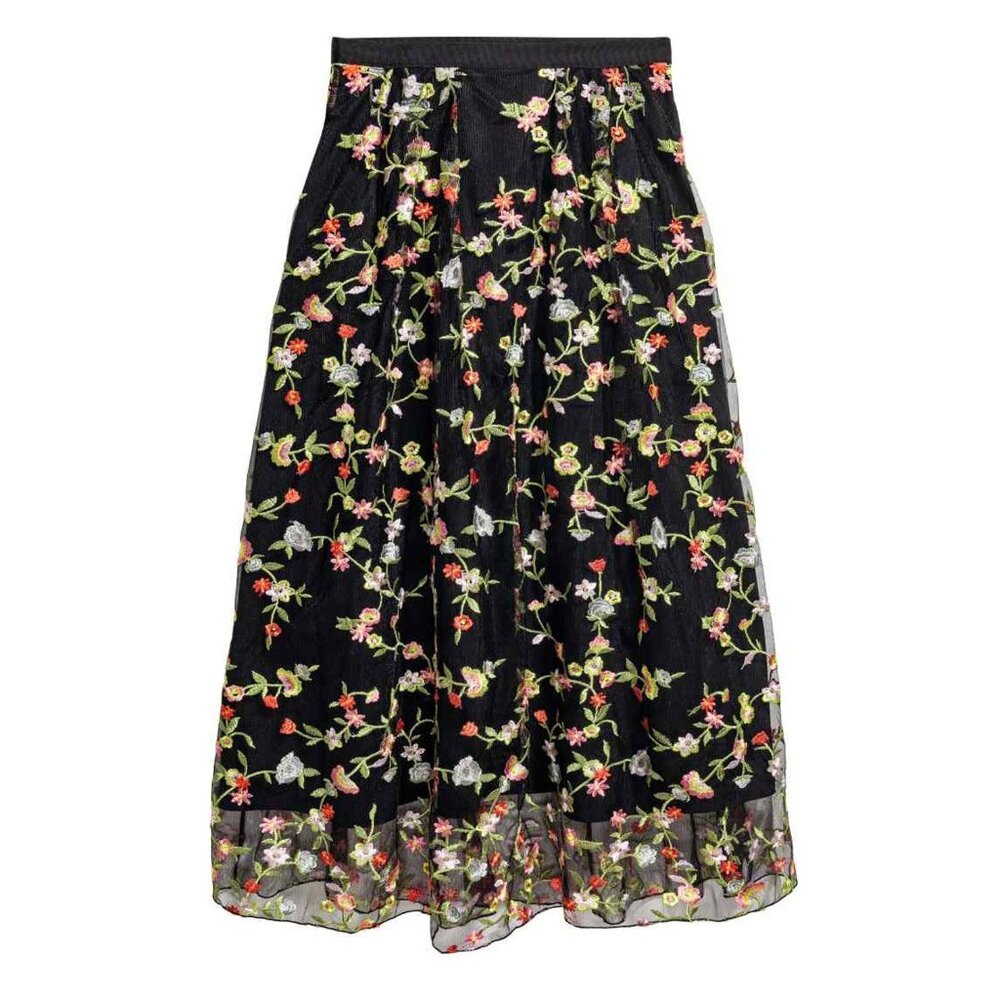 H&M Floral Embroidered Mesh Skirt